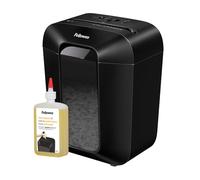 Fellowes Trituradora de Papel LX50, Corte en partículas, destruye hasta 9 Hojas, Uso Personal, con Bloqueo de Seguridad, Negro + Aceite lubricante para destructoras de papel, 355 ml