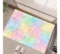 Felpudo Antideslizante Lavable Salpicaduras Acuarela Siete Colores Rosa Verde | Alfombrilla Absorbente Con Textura Degradada Ensueño, Alfombras De Puerta Para Interior Entrada Decoración, 50X80Cm
