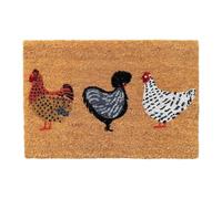 Relaxdays Felpudo Coco 60x40 cm con gallinas, Antideslizante, Resistente a la Intemperie, Interior/Exterior, Multicolor