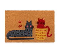 Relaxdays Felpudo Coco 60x40 cm, diseño Gato, Antideslizante, Resistente Intemperie, Interior/Exterior, Multicolor