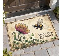 Felpudo de bienvenida con diseño de abeja, flor de trébol de primavera, amarillo, antideslizante, atrapasuciedad, decoración al aire libre para puerta delantera, entrada, patio, 29 x 17 pulgadas