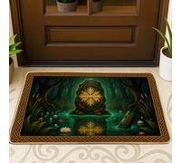 Felpudo de bienvenida con diseño de copo de nieve, piedra mística de fantasía, lirio de agua, color verde invierno, lavable, de perfil bajo, para decoración del hogar, entrada, porche al aire libre