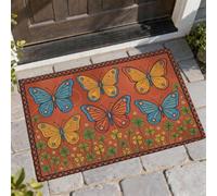 Felpudo de bienvenida con diseño de mariposa, diseño de trébol colorido de primavera, naranja, lavable, de perfil bajo, para casa, oficina, exterior, interior, entrada, decoración, 73 x 43 cm