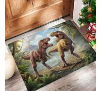 Felpudo De Bienvenida Lavable Con Bosque De Dinosaurios Feroces, Alfombra De Antideslizante Absorbente Tiranosaurio Rex Salvaje, Verde Oliva Felpudo Entrada Para Baño Porche Interior, 45X75Cm