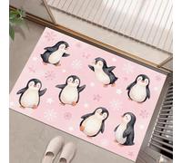 Felpudo De Bienvenida Lavable Con Lindos Animales Pingüino | Alfombra De Antideslizante Absorbente Estrellas De Dibujos Animados Copos De Nieve, Rosa Felpudo Entrada Para Porche Interior, 80X120Cm