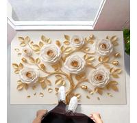 Felpudo De Bienvenida Lavable Con Relieve De Lujo En 3D De Ramas De Árboles, Alfombra De Antideslizante Absorbente Rosa Blanca Elegante, Beige Felpudo Entrada Para Baño Porche Interior, 40X60Cm
