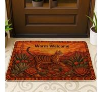 Felpudo de bienvenida para gatos, diseño rústico de flores de cactus naturales, color naranja otoño, lavable, perfil bajo, decoración al aire libre para puerta delantera, entrada, patio, 73 x 43 cm