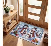 Felpudo de Entrada Bosque Invernal, 60x120cm | Alfombra Familia Muñecos Nieve Antideslizante, Lavable en Lavadora, Alfombras de Puerta Tapete Decorativo Festivo para Pasillo, Patio y Apartamento