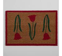 Felpudo de fibra de coco con flores rosa y verde, 60x40 cm