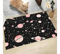 Felpudo Entrada Casa 50x80cm Alfombra Atrapapolvo Planetas Y Constelaciones, Alfombrilla Pasillo Antideslizante Espacio De Dibujos Animados Tapete Absorbentes Lavable para una Entrada Limpia, Rosa