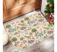 Felpudo Entrada Casa 60x90cm Alfombra Atrapapolvo Dinosaurios Del Bosque, Alfombrilla Pasillo Antideslizante Dibujos Animados Estilo Retro Tapete Absorbentes Lavable para una Entrada Limpia, Rosa