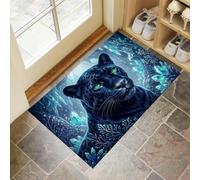 Felpudo Entrada Casa, 80X120Cm Alfombra Entrada Antideslizante Guepardo Salvaje De Fantasía, Alfombrilla Fino Cueva Del Bosque De Cristal Absorbentes Lavable Para Entrada, Pasillo, Cocina, Azul