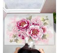 Felpudo Entrada Casa Antideslizante Hortensia Oriental Peonía Para Interiores, Alfombras Entrada Fino Lavable, Plantas Románticas En Acuarela Alfombrilla Absorbente Para Pasillo, 80X120Cm, Rosa
