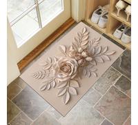 Felpudo Entrada Casa Antideslizante Relieve De Rosa De Color Sólido En 3D Para Interiores, Alfombras Entrada Fino Lavable, Plantas Elegantes Alfombrilla Absorbente Para Pasillo, 60X90Cm, Beige