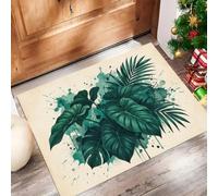 Felpudo Entrada Casa Antideslizante Tinta Salpicada De Plantas Tropicales Para Interiores | Alfombras Fino Lavable, Monstera Bohemia Alfombrilla Absorbente Para Pasillo, 80X120Cm, Cian Oscuro