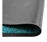 Felpudo lavable cian 90 x 120 cm antideslizante | Soporte de PVC antideslizante, absorción de 2,5 L/m², flexible, enrollable, lavable a máquina