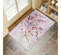 Felpudo Ultrafino Para Interiores, 45X75Cm, Flores Orientales Ramas Lloronas Alfombra Antideslizante Lavable Para Entrada, Plantas Sencillas En Acuarela Felpudo De Perfil Bajo, Atrapa Suciedad, Rosa