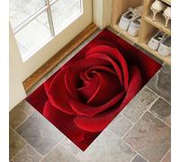 Felpudo Ultrafino Para Interiores, 60X90Cm, Pétalos De Rosa Realistas Alfombra Antideslizante Lavable Para Entrada, Textura Romántica De La Planta Felpudo De Perfil Bajo, Atrapa Suciedad, Rojo