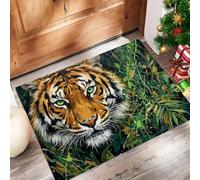 Felpudo Ultrafino Para Interiores, 60X90Cm, Tigre Salvaje Jungla Alfombra Antideslizante Lavable Para Entrada, Pinturas Abstractas Animales Óleo Felpudo De Perfil Bajo, Atrapa Suciedad, Verde Oscuro