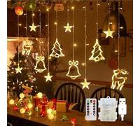 FemKey 3.5M Cortina de Luces Navidad, 120 LED Guirnaldas Luminosas Estrellas 8 Modes Pilas/USB IP44, Luces Cadena de Ventana Interior Exterior, Decoración de Navidad Balcón, Fiesta (Moderno)