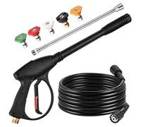 FENG PAI - Pistola de lavado a presión con varilla de extensión de 38,1 cm y manguera de 7,6 m, 5 puntas de boquilla de conexión rápida, repuesto de manguera y varilla para lavadora a presión, racor