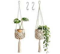 FENGCHUANG Pack de 2 Macetas Colgantes con Patrones 90 cm | Colgadores de Macramé con Ganchos Colgador de Plantas Bohemio para Jardín Balcón Patio Ventana