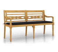 Fengshui Batavia - Banco de teca (150 cm, con cojín), color negro | Madera de teca maciza, resistente a la intemperie, reposabrazos, respaldo, capacidad de carga de 110 kg