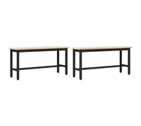 Fengshui Juego de 2 bancos de madera de pino maciza, 100 x 32,5 x 49 cm | Rectangular, diseño moderno, estructura de acero negro, resistente, fácil de limpiar
