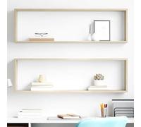 Fengshui Juego de 2 estantes de madera de roble Sonoma de 100 x 15 x 30 cm, con diseño de cubos, ideal para guardar libros, CD y flores, se pueden montar por separado o juntos