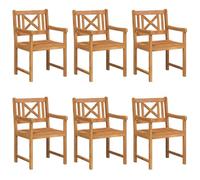 Fengshui Juego de 6 sillas de jardín de madera maciza de acacia natural | Sillones rústicos al aire libre, Respaldo ergonómico, Apoyabrazos planos, Superficie aceitada