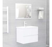 Fengshui Juego de muebles de baño de madera blanca con armario para lavabo, 1 cajón, lavabo de cerámica con rebosadero y espejo, incluye grifo y desagüe push open