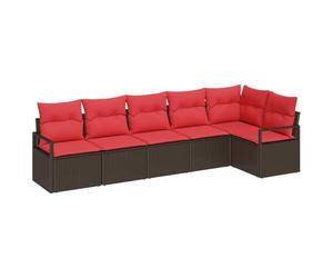 Fengshui Juego de sofá de jardín con cojín, 6 unidades, color marrón y rojo | Sofá esquinero modular, impermeable, bolsa de transporte impermeable, reposabrazos estrechos