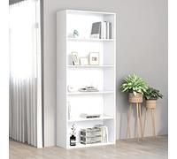 Fengshui Librería con 5 compartimentos, color blanco, 80 x 30 x 189 cm, estable de material de madera, diseño moderno y minimalista, estantería alta con cinco amplios compartimentos para