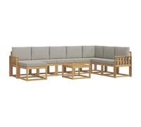 Fengshui Outdoor Sectional Sofá Set 9 Pieces Blanco Gris Claro | Madera de acacia maciza, diseño modular, respaldo de listones, reposabrazos integrados, fácil de limpiar