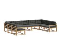 Fengshui Outdoor Sectional Sofá Set 9 Pieces White and Anthracite | Madera de acacia maciza, diseño de lamas, reposabrazos robustos, fácil mantenimiento, para jardín o patio
