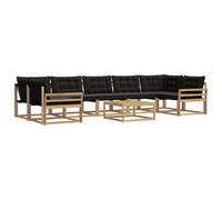 Fengshui Sofá modular para exteriores 8 piezas acacia textileno | Cojines desmontables con cremallera, fácil de limpiar, respaldo alto, reposabrazos, para jardín o terraza