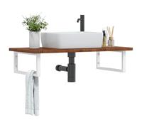 Fengshui Tapa de lavabo Acero Madera maciza Roble Montaje en pared | No preperforado, posición de lavabo flexible, soporte rectangular para toallas, diseño moderno