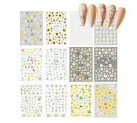 FENQURO 12 piezas uñas de gel pegatinas, autoadhesivas flor pegatinas de uñas, margarita pegatinas pegatinas de uñas, flor pequeña uñas accesorios de arte, diseño de uñas, uñas pegatinas