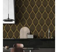 FENTIS Papel Pintado Autoadhesivo con Rayas Doradas Papel de Contacto Negro Parte Trasera Adhesiva Película de Vinilo de Plástico Estilo Minimalista Extraíble Impermeable Rollo de Adhesivo