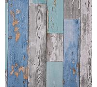 FENTIS Papel Pintado de Panel de Madera Gris y Azul Papel de Contacto Autoadhesivo para Paredes Sala de Estar Muebles para Puerta Encimera 44,5x500cm