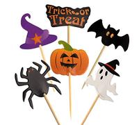 FEPITO 60 Piezas Cupcake Topper de Halloween - Palillos y Banderas Marcadores para Fiesta, Pastel de Queso y Plato de Aperitivos - Decoración