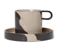 ferm LIVING Taza de té con platillo INLAY 200 ml, arena, gres, firme LIVING