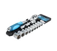 Ferrestock FSKSOC122 Juego de carraca de 1/2" con 72 dientes y 10 llaves de vaso