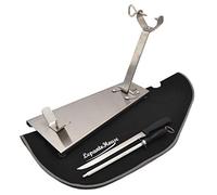 FERRETERIA LEPANTO Soporte jamonero Plegable Inoxidable, pletina Plegable, Base Inoxidable, mas Set de Corte formado por Cuchillo jamonero + chaira + Cubre jamón LepantoHouse
