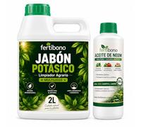 FERTIBONO FLORANIM Multiuso - Jabón Potásico 2L + Aceite de Neem 500 ml para Plantas, Huerto y Jardín - Pack Concentrado para Diluir en Agua y Pulverizar