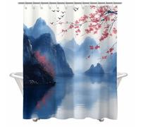 Fesnfuae Cortina de Ducha Azul Cortina Ducha 110x200 cm con 12 Ganchos y Dobladillo Ponderado, Antimoho, Tela Impermeable Poliéster, Shower Curtain Lavable con Agua para Baño o Bañera, japonés 2Y#486