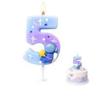 Fesnova Vela de cumpleaños 5 años astronauta, vela numérica 5 azul púrpura
