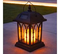 Festive Lights - Farol de jardín con vela, funciona con energía solar, con efecto parpadeante, LED color ámbar, 27 cm