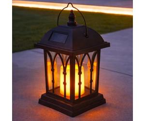 Festive Lights - Farol de jardín con vela, funciona con energía solar, con efecto parpadeante, LED color ámbar, 27 cm