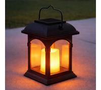 Festive Lights - Farol solar para vela con luz parpadeante LED ámbar, color negro (15 cm)